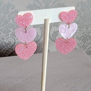 Triple Pink Heart Earrings